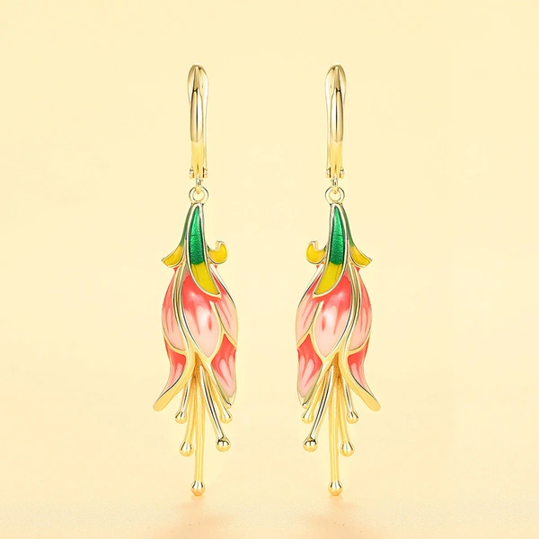  Holiday style flower morning glory earrings for women metal oil drop niche earrings fashionable pastoral style earrings