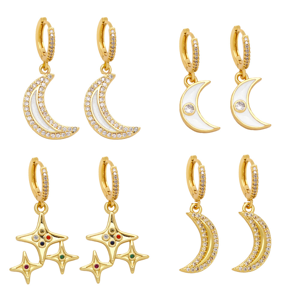 Hot selling zircon star moon earrings for women European and American simple all-match earrings ers37