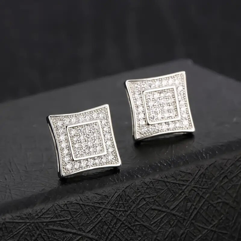  Personalized new style earrings three-dimensional simple and versatile zircon full diamond earrings for women European and American new square earrings