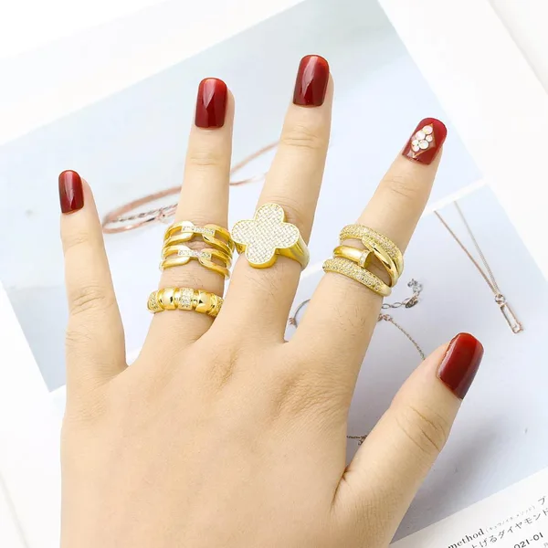 AS jewelry Europe and the United States hot selling flower full zircon ring female gold-plated double layer open ring rih07