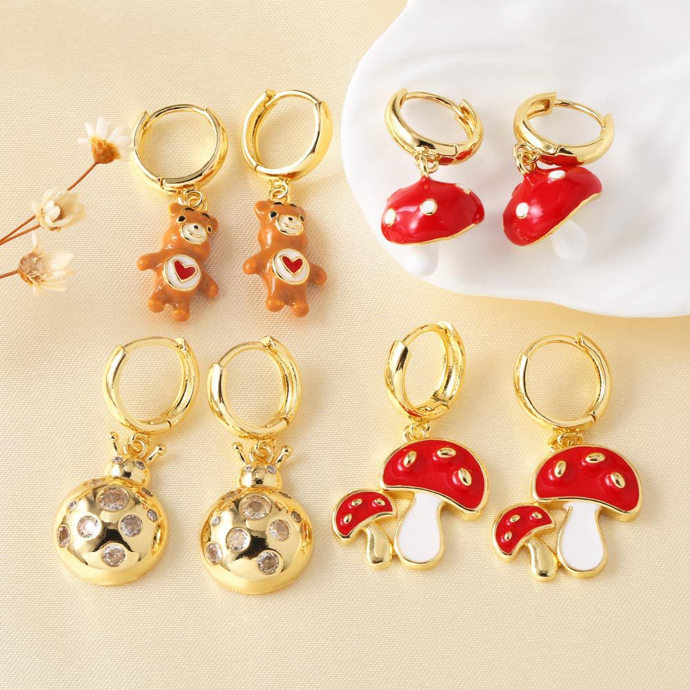 AS jewelry hot-selling copper plated 18k gold bear mushroom pendant earrings earrings female era182