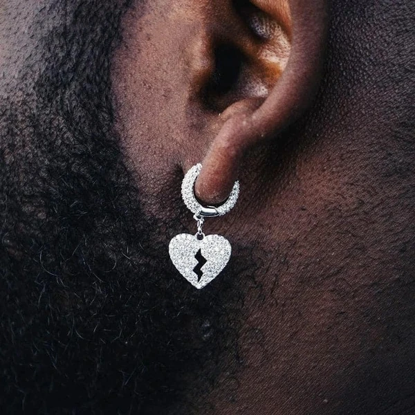 Hot selling hiphop hip-hop full zircon heartbreak earrings personality earrings for men and women