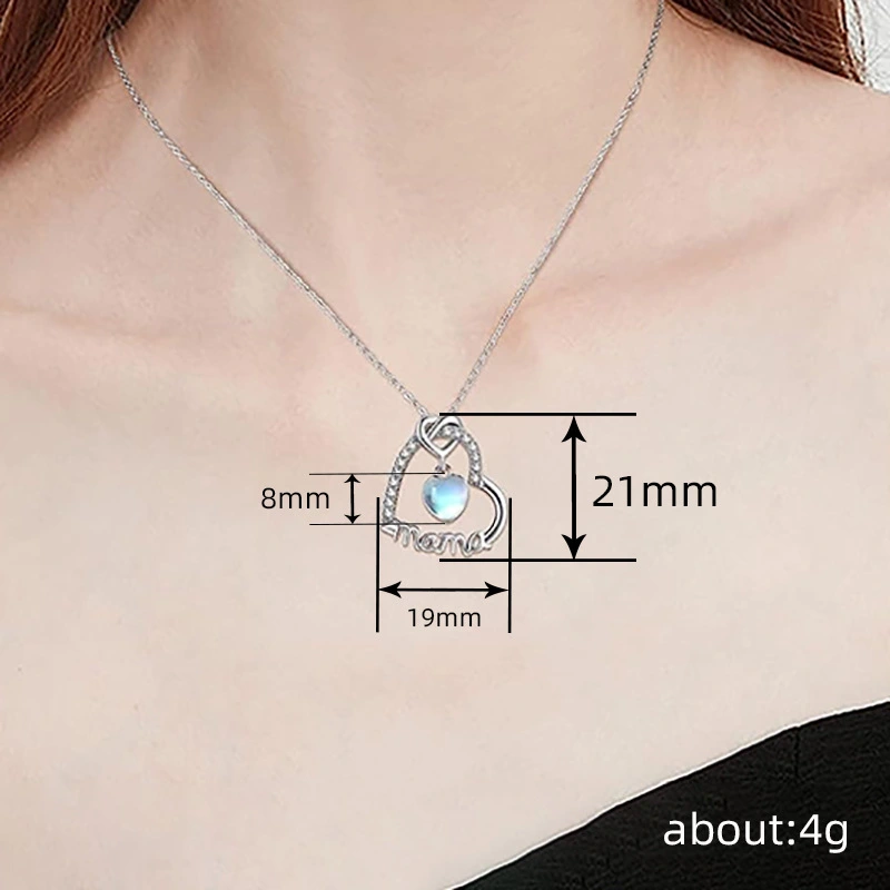 European and American love heart pendant necklace Mother's Day gift for mother, elegant and atmospheric moonstone