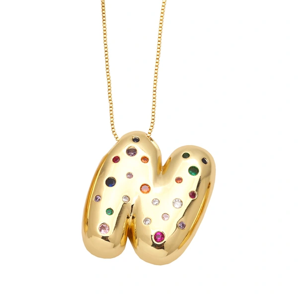 AS jewelry 26 English letters necklace gold-plated inlaid colored zircon clavicle chain nkb070