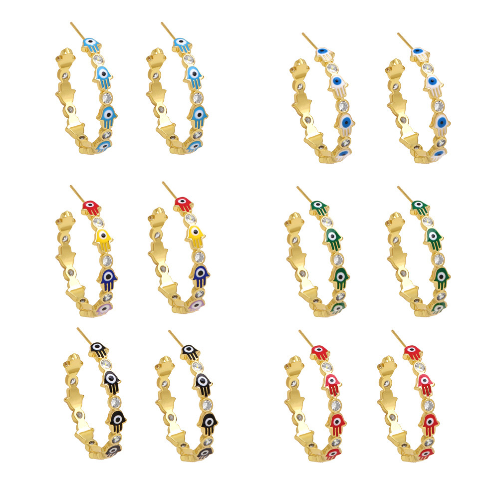 Clearance European and American style retro Fatima hand earrings female trendy personality color drop oil C shape earrings ers99