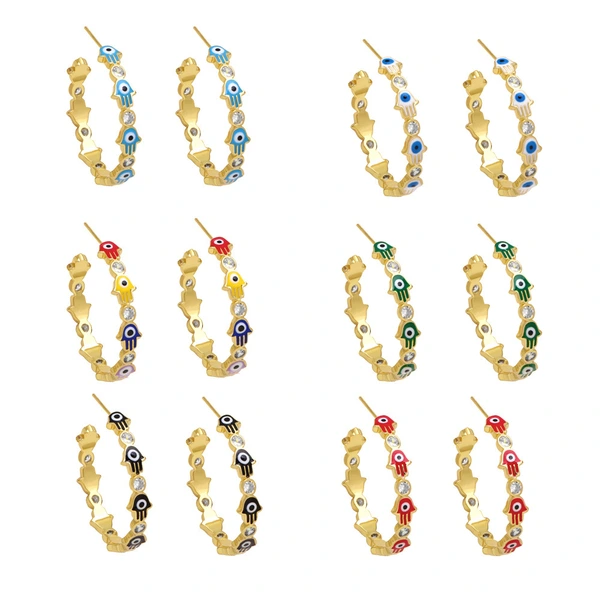 Clearance European and American style retro Fatima hand earrings female trendy personality color drop oil C shape earrings ers99