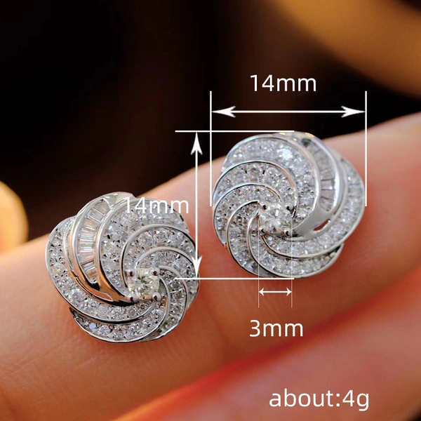 Temperament high-end zircon rotating earrings 2024 new trend light luxury earrings flash diamond geometric earrings