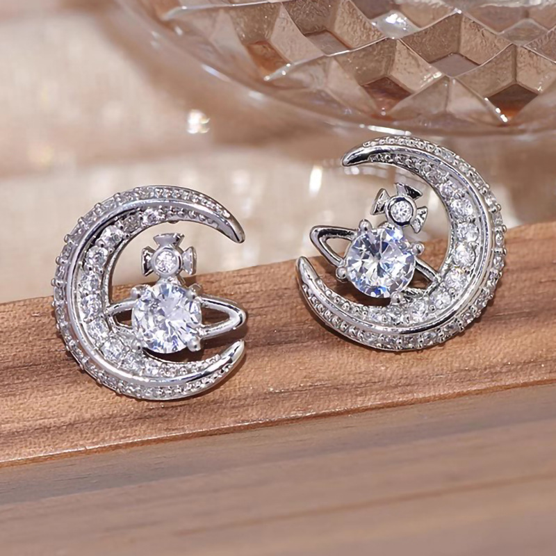 Fashionable design planet moon earrings for women, shiny micro-inlaid zircon earrings, popular earrings