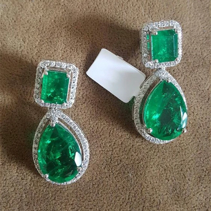 European and American classic teardrop earrings with micro-emerald and pear-shaped zircon long earrings for brides and evening parties