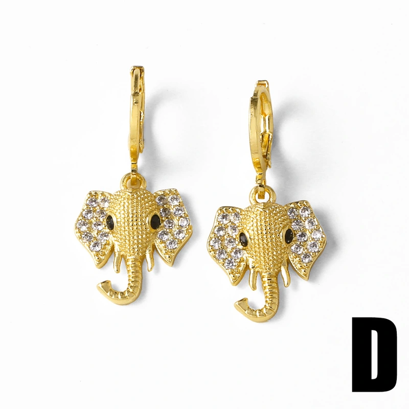 AS Jewelry Hot Selling Copper Plated 18K Gold Full Zircon Elephant Pendant Earrings Era058
