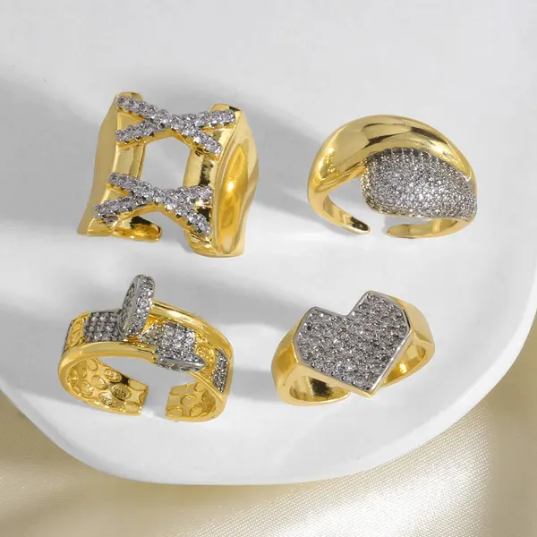 AS jewelry European and American new love heart two-color xx open ring gold-plated zircon ring rir44