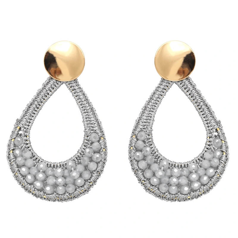 European and American retro rice bead water drop earrings ethnic style geometric earrings Bohemian handmade earrings female era198