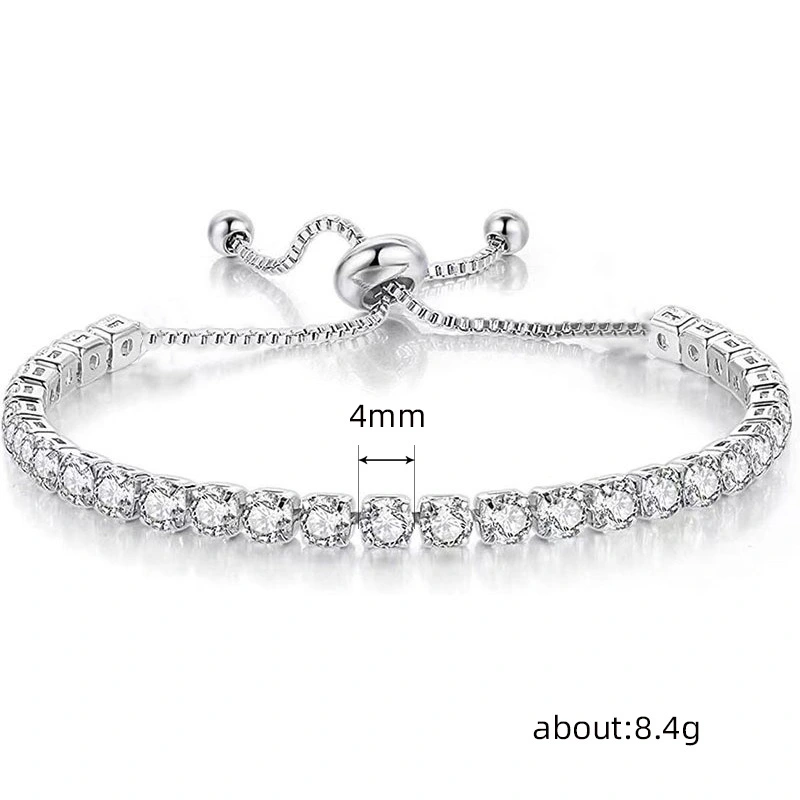 Fashion bracelet for women, niche, simple, high-end hand jewelry, single row, 4mm adjustable jewelry
