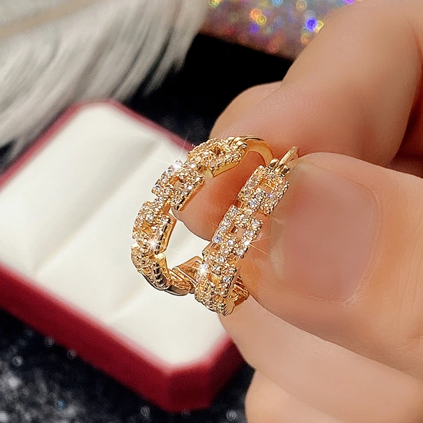 European and American design zircon earrings simple high-end ring chain earrings for women