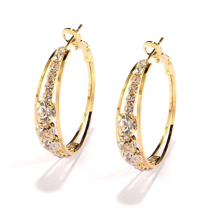 New copper-plated gold-inlaid zircon large hoop earrings for women European and American personalized earrings wholesale