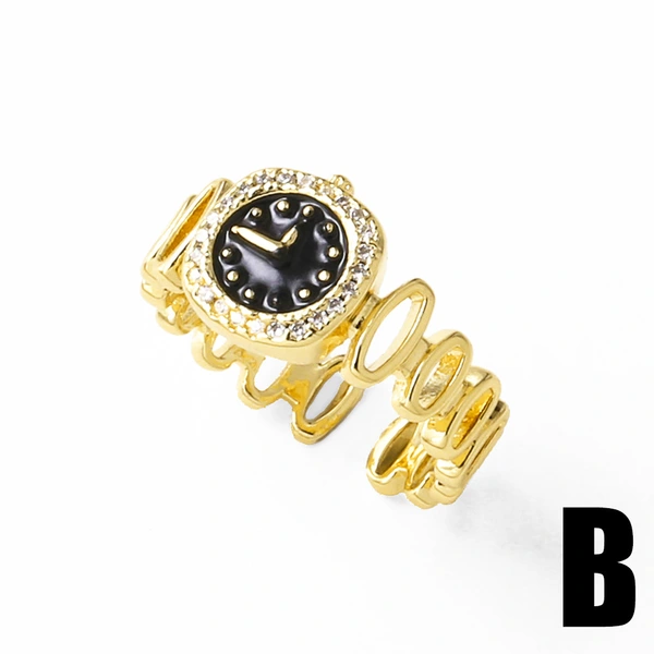AS jewelry hot selling copper plated real gold oil watch clock open ring ring female ris08