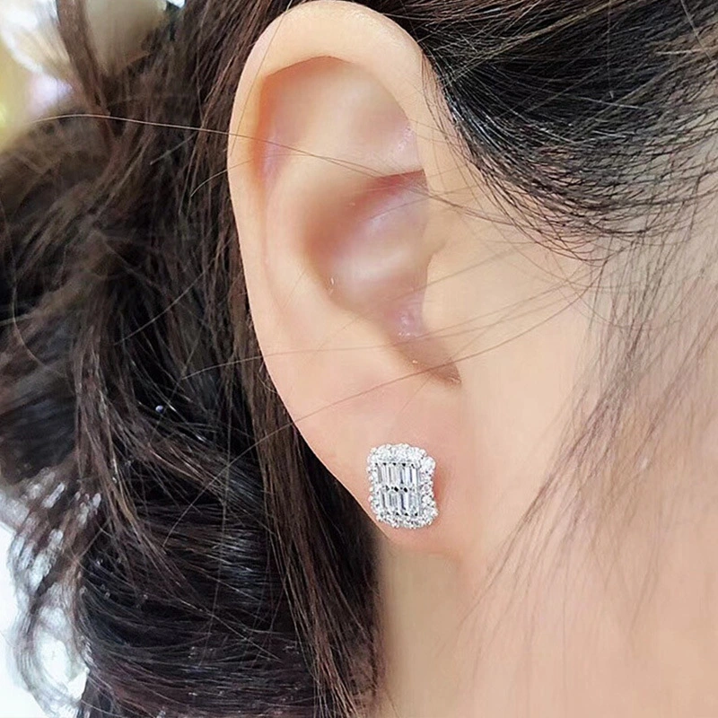 Foreign hot-selling fashionable and versatile square crystal earrings, high-end 3A zircon earrings wholesale