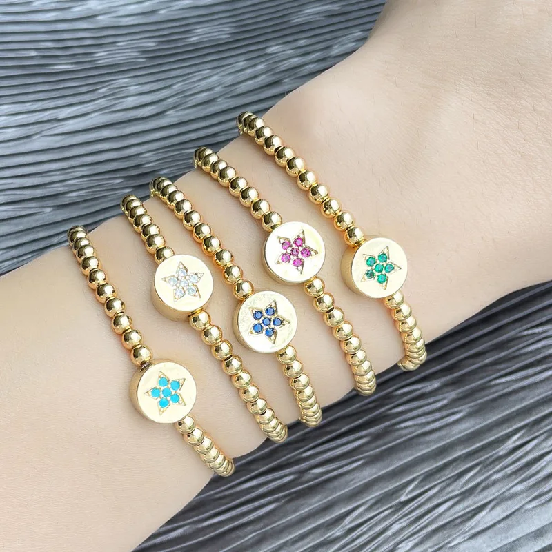 Clearance zircon round bead star five-pointed star bracelet female European and American niche handmade beaded elastic rope bracelet brh30