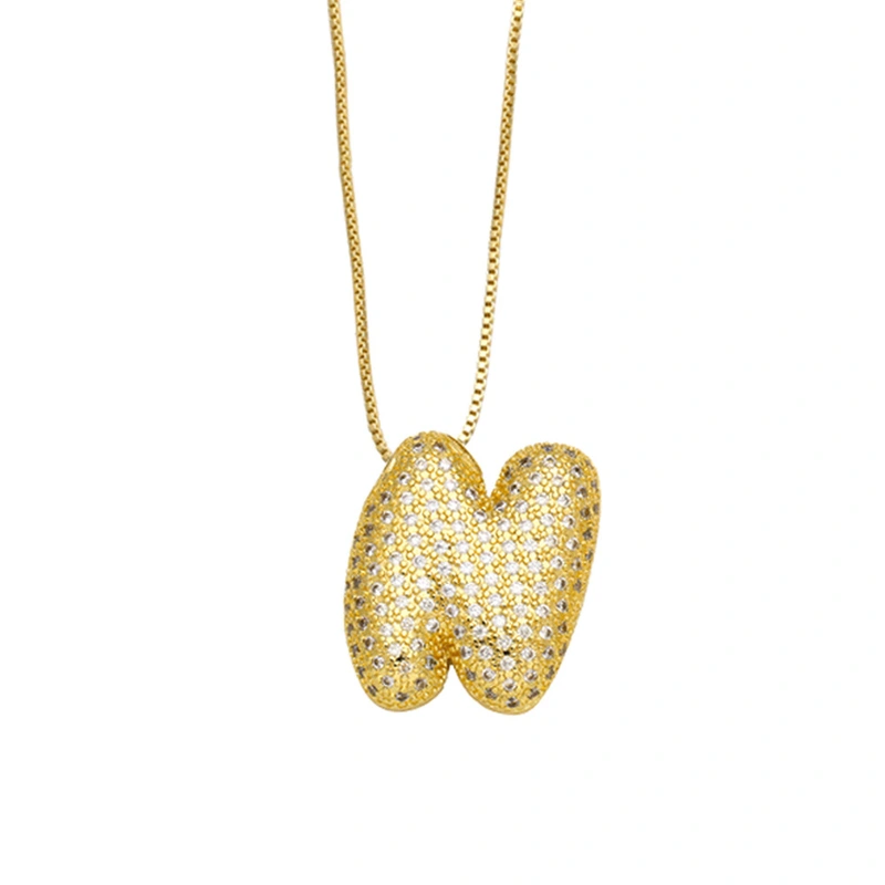 AS jewelry European and American 26 English letters necklace female full zircon copper plated 18k gold clavicle chain nka059