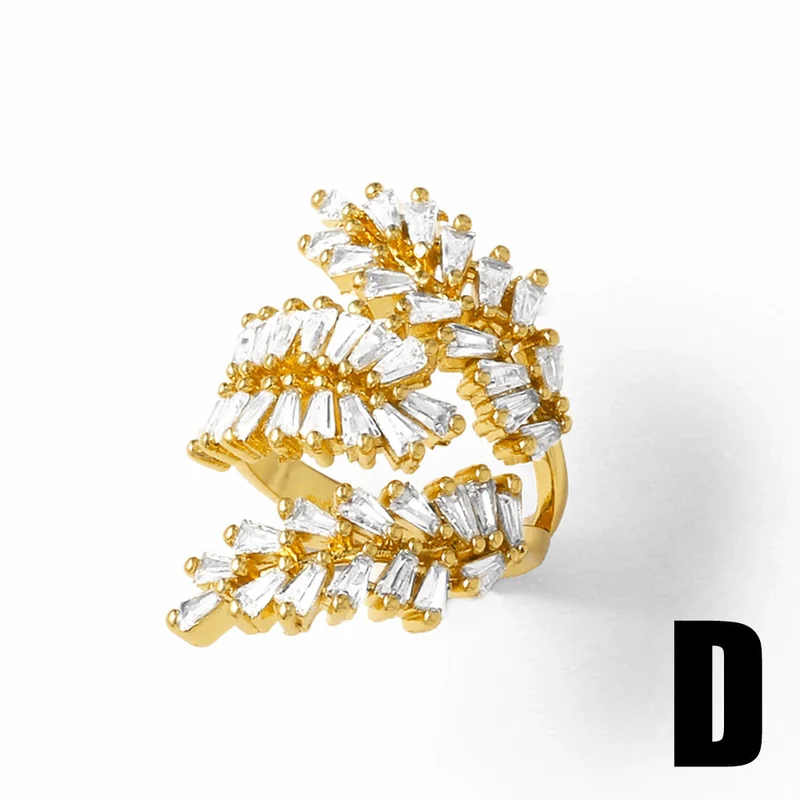 AS jewelry European and American geometric exaggerated high-end copper plated real gold inlaid zircon open ring female rih72