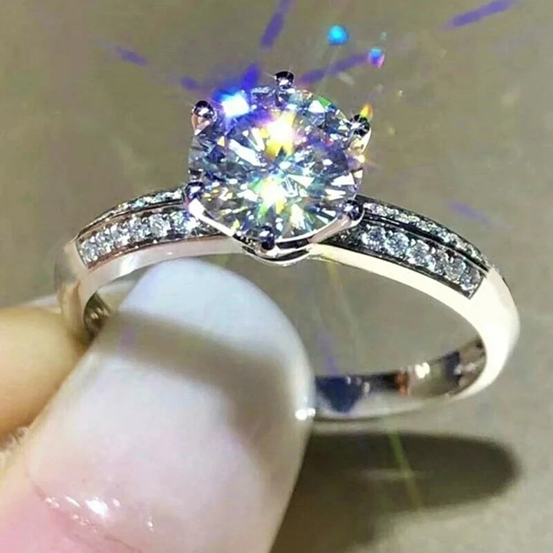  Micro-inlaid celebrity style classic all-match popular ring six-claw zircon wedding ring European and American style light luxury ring