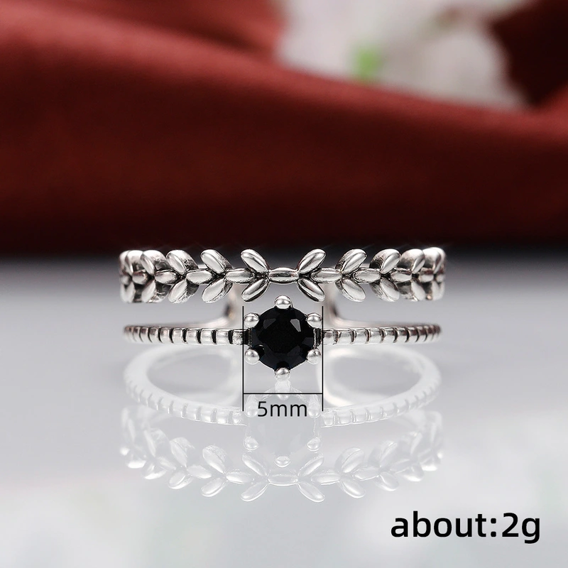 Japanese and Korean style personalized joint ring retro flower-shaped branch creative double-layer ring open ring