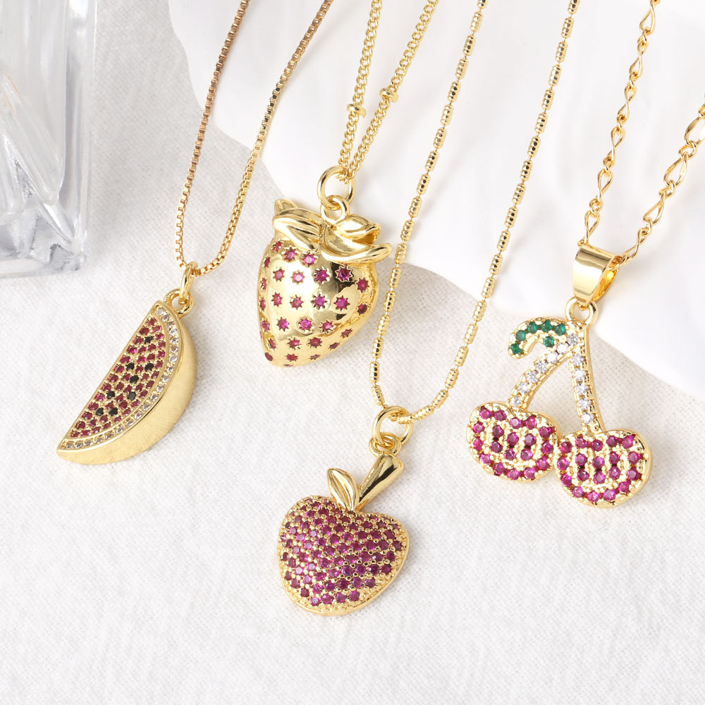 AS jewelry new hot selling niche design fruit strawberry cherry pendant necklace jewelry female nky98