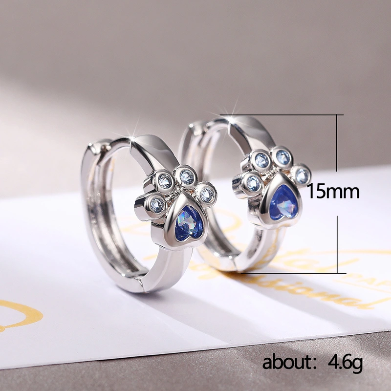Korean version of the Internet celebrity ear clips cute cat claw blue diamond earrings girly cat student Christmas earrings
