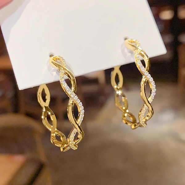 Wave line large hoop earrings for women popular trendy earrings for women popular inlaid design earrings