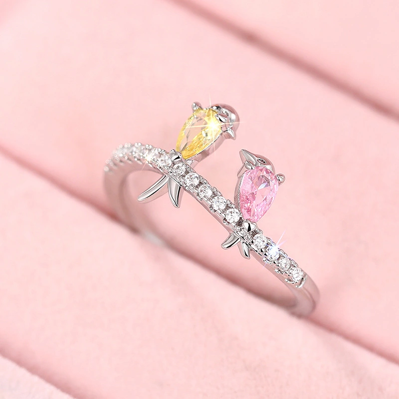  New European and American small fresh colorful bird ring Korean version cute swallow ring for Mother's Day gift