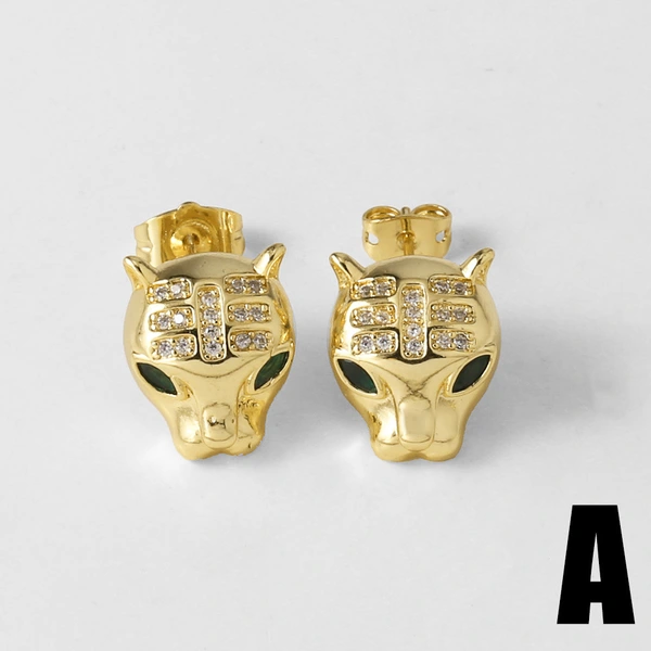 AS Jewelry Hot Selling Micro-Inlaid Zircon Leopard Head Earrings Copper Plated 18k Gold Earrings Et02