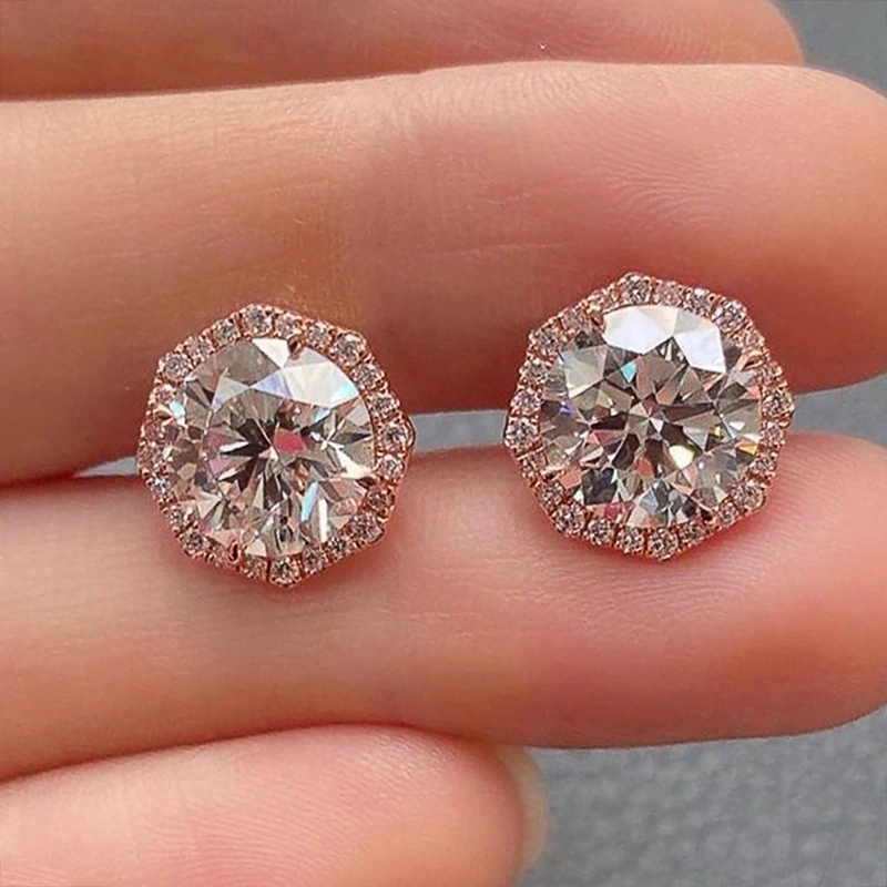Internet celebrity star same style earrings retro rose gold zircon earrings exquisite ear hole anti-blocking earrings