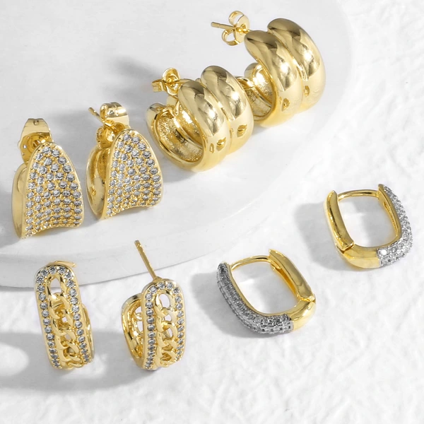 AS jewelry Europe and the United States hot selling copper plated 18k gold C-shaped full zircon earrings earrings era216 earrings