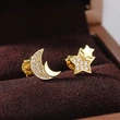 Small fresh and high-end earrings, creative asymmetrical star and moon earrings, niche elegant and fashionable earrings