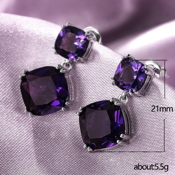 2021 new earrings hot sale temperament mysterious purple square zircon earrings European and American earrings wholesale