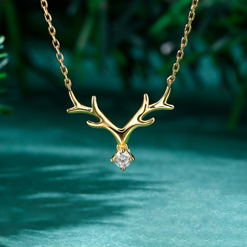  Simple large deer antler pendant necklace inlaid with zircon fashion jewelry women's Christmas holiday classic necklace