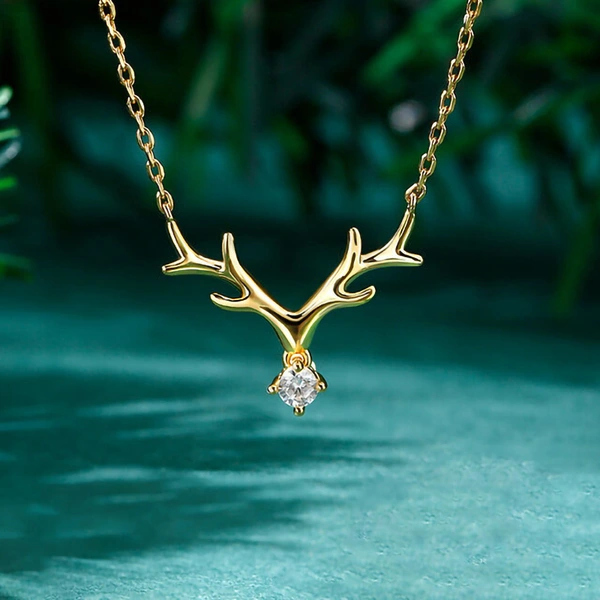  Simple large deer antler pendant necklace inlaid with zircon fashion jewelry women's Christmas holiday classic necklace