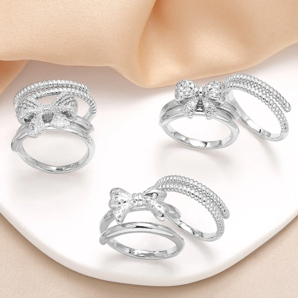Clearance AS jewelry bow double ring gold-plated zircon open ring rik50