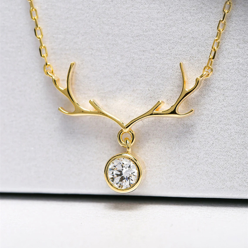  Christmas inlaid zircon necklace women's antler elk pendant jewelry lady style cute holiday ornaments
