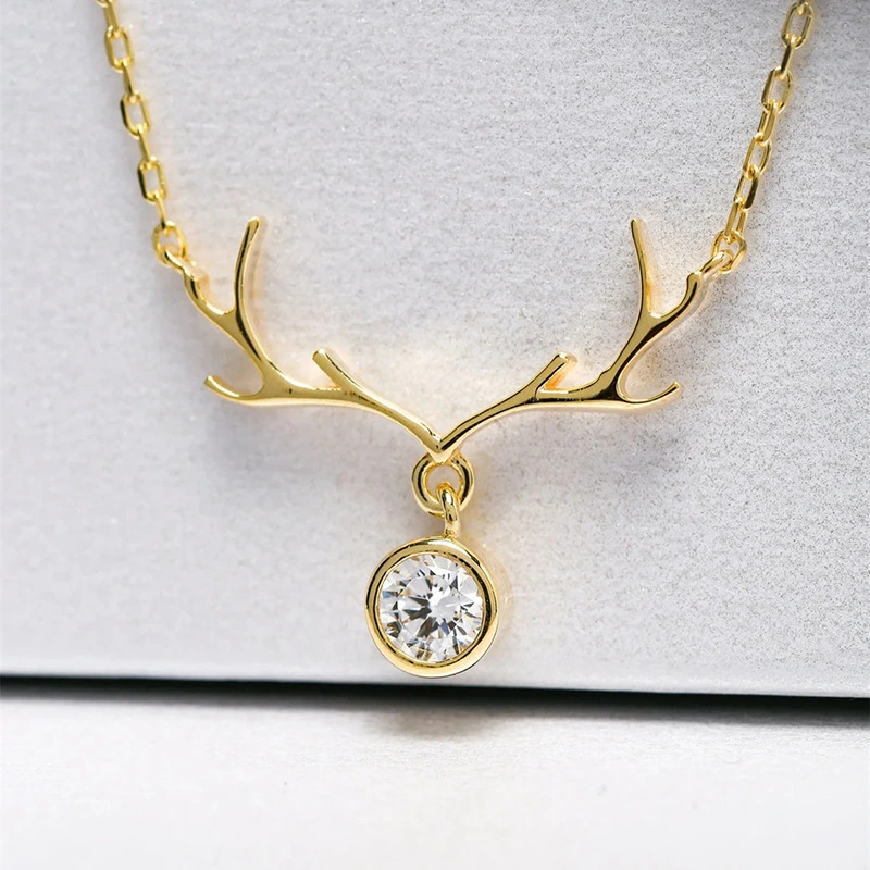  Christmas inlaid zircon necklace women's antler elk pendant jewelry lady style cute holiday ornaments