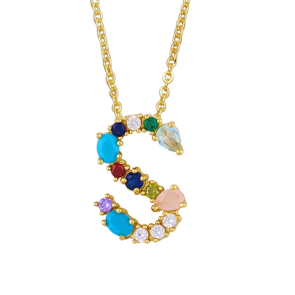 Letter necklace European and American new color zircon necklace with diamond surname English AZ letter necklace nkp25