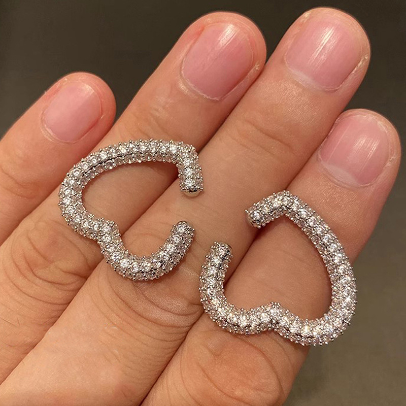  Metal electroplating open heart earrings for women, sweet princess elegant jewelry, exquisite full diamond fairy earrings