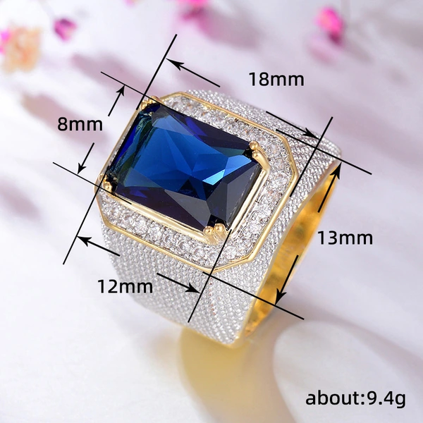 European and American zircon inlaid hip-hop domineering square men's ring fashionable retro versatile trendy men's ring source manufacturer