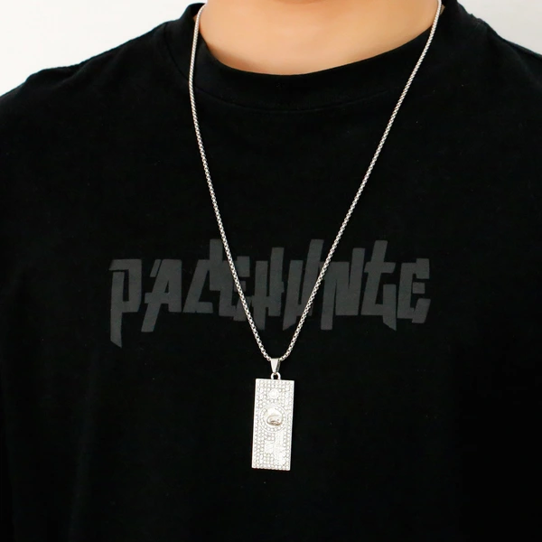 European and American personality hip-hop dollar bill necklace men and women trendy square pendant alloy rhinestone long necklace nkt34
