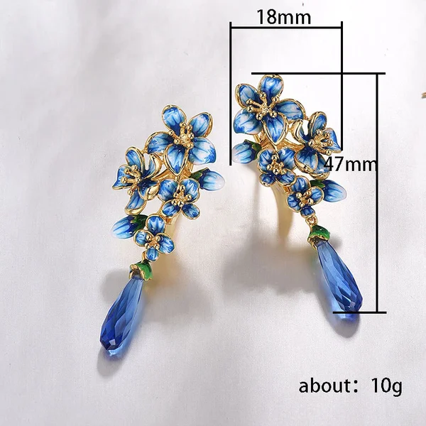 Heavy design light mature style elegant floral earrings for women creative epoxy flower zircon earrings hot sale