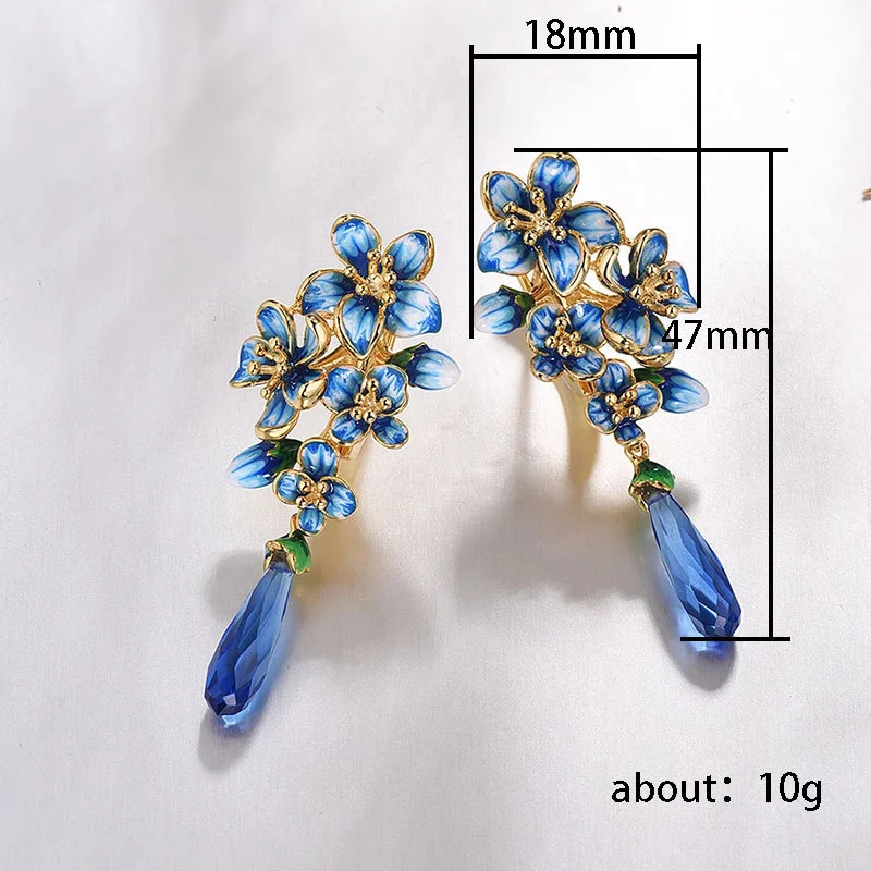 Heavy design light mature style elegant floral earrings for women creative epoxy flower zircon earrings hot sale