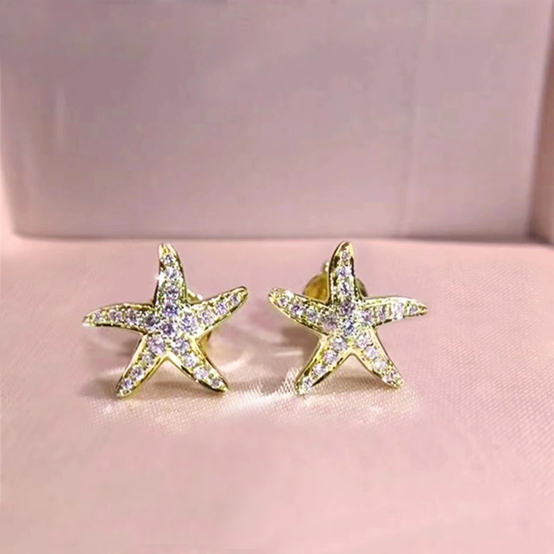 Korean summer new style earrings exquisite small starfish zircon earrings female net celebrity temperament star small earrings