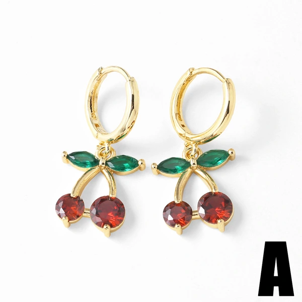 AS jewelry hot selling copper plated real gold fruit cherry pendant earrings earrings earrings female ery65