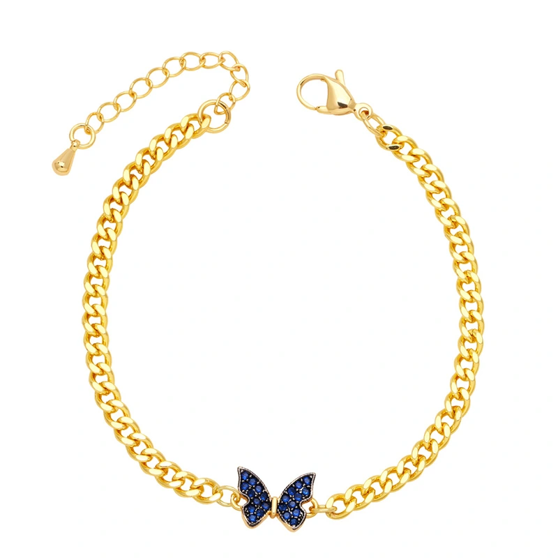 European and American style personality Cuban chain bracelet female Internet celebrity fashion trend high-end inlaid zircon butterfly bracelet brj33