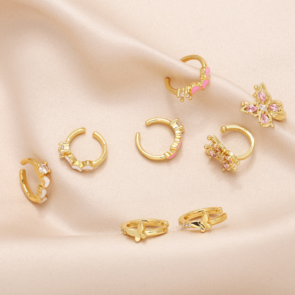 New hot sale love earrings female simple oil drop inlaid zircon gold-plated ear clip no ear piercing earrings erv37